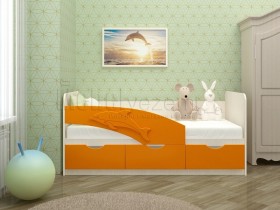 Дельфин-3 Кровать детская 3 ящика без ручек 1.6 Оранжевый глянец в Емельяново - emelyanovo.katalogmebeli.com | фото 1