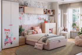 Комплект детской мебели Алина К2 Дуб мария/белый/нежно-розовый велюр в Емельяново - emelyanovo.katalogmebeli.com | фото
