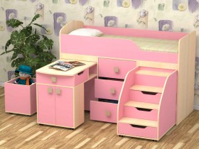 Кровать детская Фея 1.6 Дуб молочный/Розовый в Емельяново - emelyanovo.katalogmebeli.com | фото