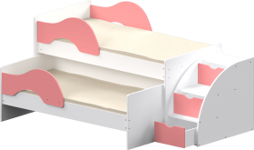 Кровать детская Матрешка выкатная с лестницей  Белый/Розовый в Емельяново - emelyanovo.katalogmebeli.com | фото