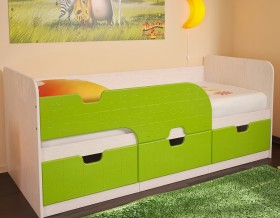 Кровать детская Минима 1,86м с ящиками (дуб атланта/лайм глянец) в Емельяново - emelyanovo.katalogmebeli.com | фото