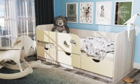 Кровать детская Минима Лего 1,86м с ящиками (дуб атланта/крем) в Емельяново - emelyanovo.katalogmebeli.com | фото