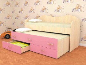 Кровать детская Нимфа двухместная 2.0 Дуб молочный/Розовый в Емельяново - emelyanovo.katalogmebeli.com | фото