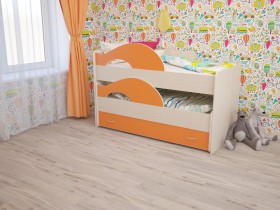 Кровать детская Радуга 1600 Млечный дуб/Оранжевый в Емельяново - emelyanovo.katalogmebeli.com | фото