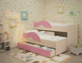 Кровать детская Радуга 1600 Млечный дуб/Розовый в Емельяново - emelyanovo.katalogmebeli.com | фото 1