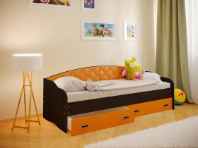 Кровать Софа-7 с мягкой спинкой (800х1900) Венге/Оранжевый в Емельяново - emelyanovo.katalogmebeli.com | фото 1