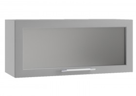 Квадро ПГС 800 шкаф верхний горизонтальный со стеклом (Белая кожа/корпус Серый) в Емельяново - emelyanovo.katalogmebeli.com | фото