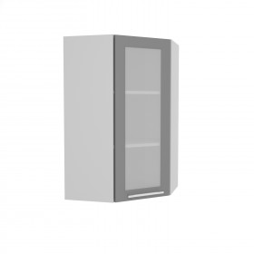 Квадро ВПУС 550 шкаф верхний угловой со стеклом высокий (Белая кожа/корпус Серый) в Емельяново - emelyanovo.katalogmebeli.com | фото