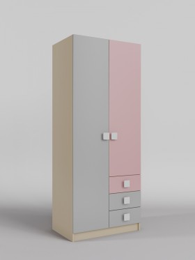 Шкаф 2-х створчатый с ящиками Грэйси (Розовый/Серый/корпус Клен) в Емельяново - emelyanovo.katalogmebeli.com | фото