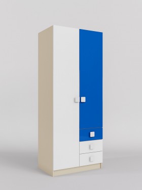Шкаф 2-х створчатый с ящиками Скай люкс (Синий/Белый/корпус Клен) в Емельяново - emelyanovo.katalogmebeli.com | фото