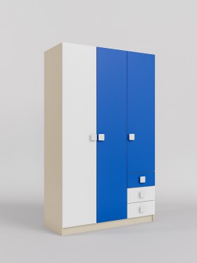 Шкаф 3-х створчатый с ящиками Скай (Синий/Белый/корпус Клен) в Емельяново - emelyanovo.katalogmebeli.com | фото