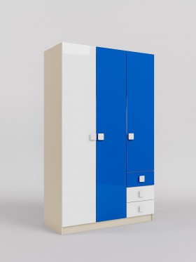 Шкаф 3-х створчатый с ящиками Скай люкс (Синий/Белый/корпус Клен) в Емельяново - emelyanovo.katalogmebeli.com | фото