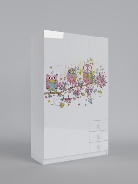 Шкаф 3-х створчатый с ящиками Совушки (Белый/корпус Выбеленное дерево) в Емельяново - emelyanovo.katalogmebeli.com | фото
