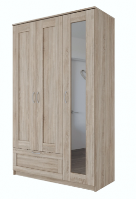Шкаф трехдверный Сириус с зеркалом и 1 ящиком дуб сонома в Емельяново - emelyanovo.katalogmebeli.com | фото 1