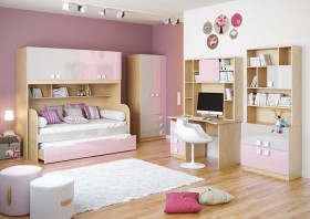 Система хранения над кроватью Грэйси (Розовый/Серый/корпус Клен) в Емельяново - emelyanovo.katalogmebeli.com | фото 3