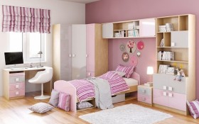 Система хранения над кроватью Грэйси (Розовый/Серый/корпус Клен) в Емельяново - emelyanovo.katalogmebeli.com | фото 5